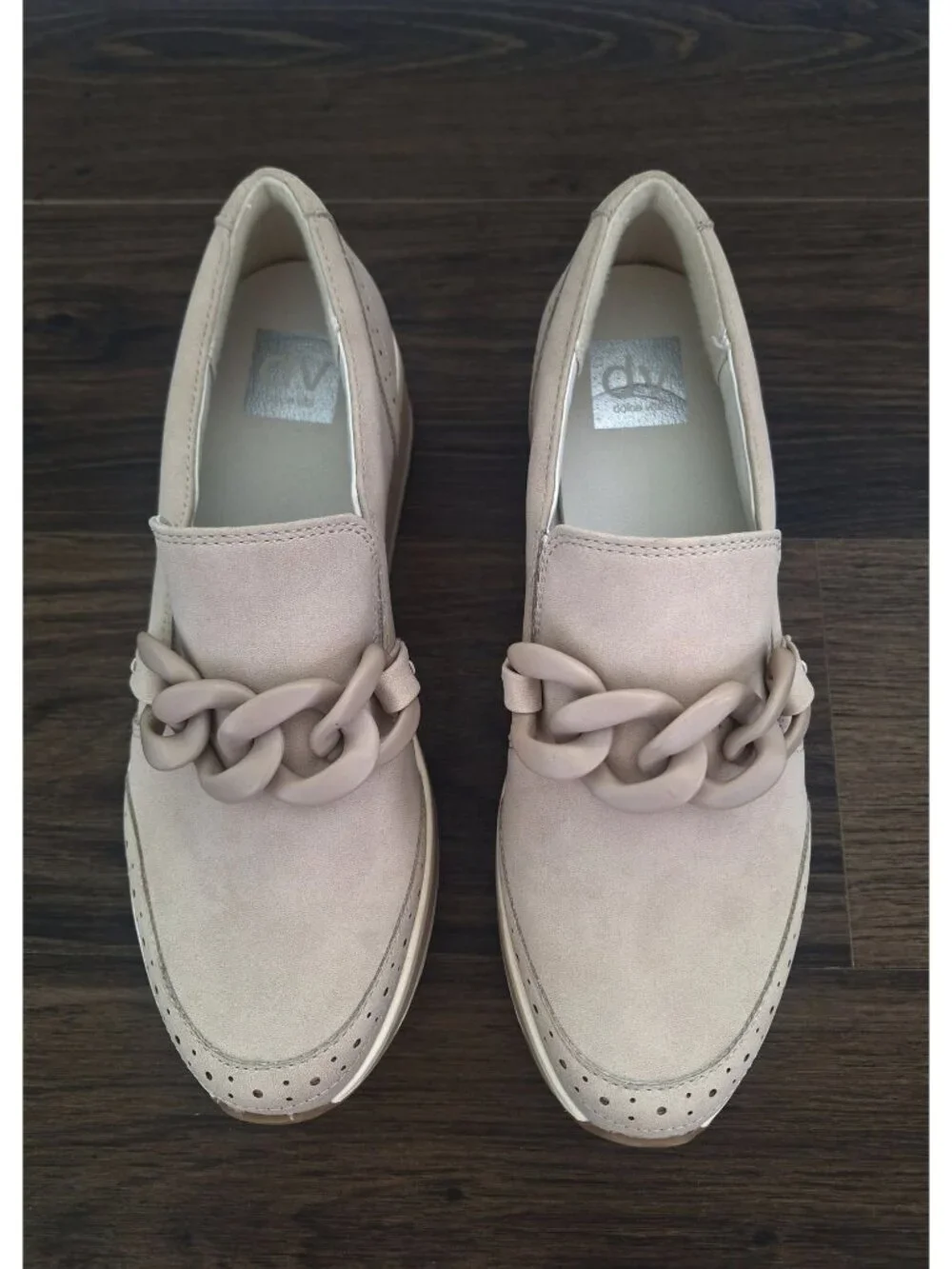 NWOT Dolce Vita Bozlee Platform Slip On Loafers Sneakers Size 8.5 Beige Chain